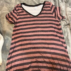 LuLaRoe brown and Black Striped V-Neck Tee